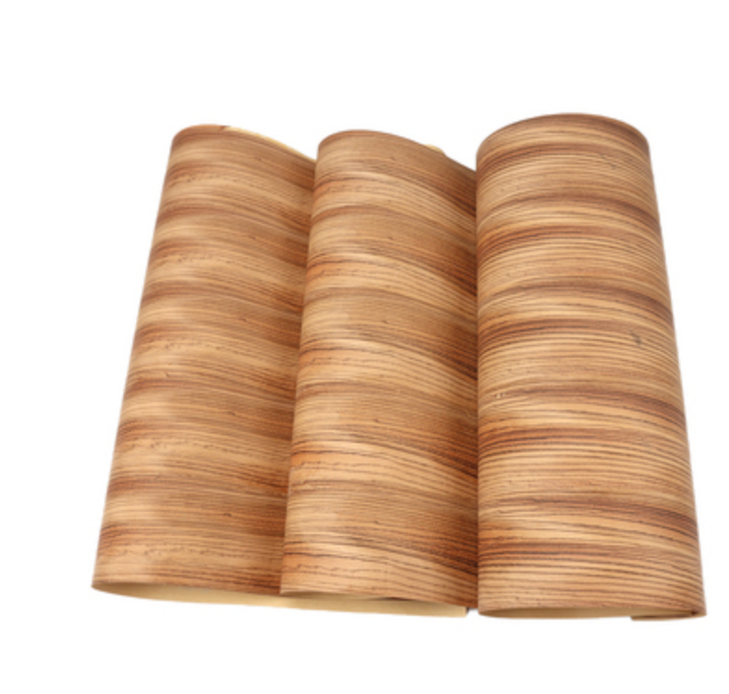 Folheado de madeira zebra natural para móveis, grão reto, materiais decorativos para madeira, largura 2.5m, 580mm, T 0.3mm