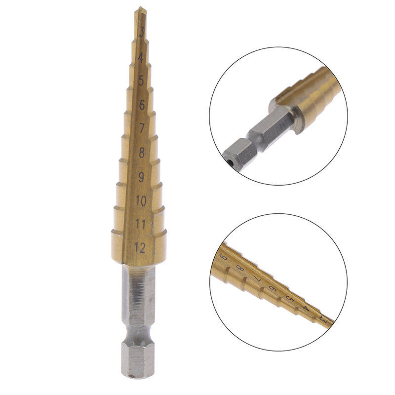 3-12mm Coated Stepped Drill Bits Hex Handle Drill Bit Metal Drilling Power Tool 1 PC