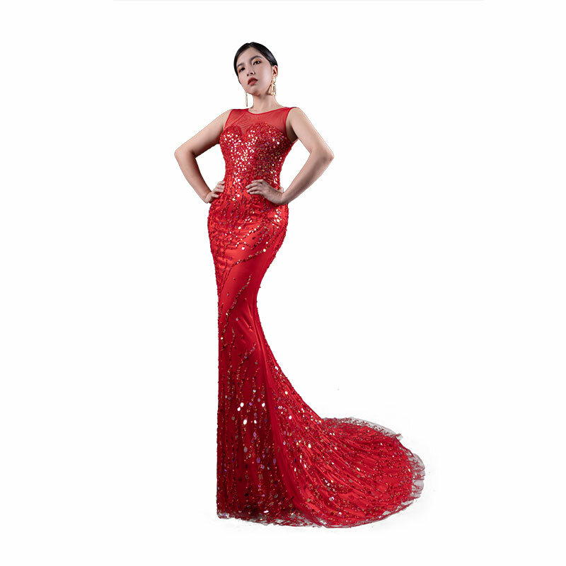 Baisha Banket Rode Avondjurk Afneembare Fladderende Zware Handgemaakte Kralen Mode Mouwloze Trouwjurk Custom Slim Fit H656