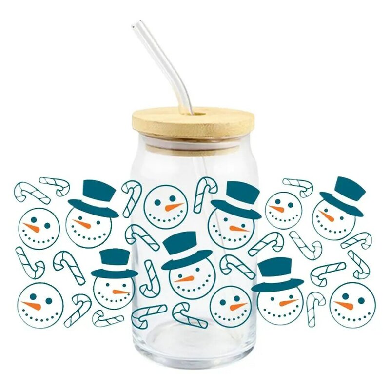 Adesivo di trasferimento per imballaggio in tazza UV DTF per etichette per tazze da caffè in vetro di natale Logo impermeabile per bottiglie di tazze di vetro Y2H9