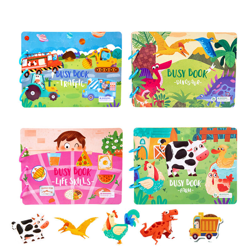 Montessori buku sibuk mainan bayi buku senyap anak prasekolah pendidikan dini teka-teki kognitif anak-anak stiker buku tempel