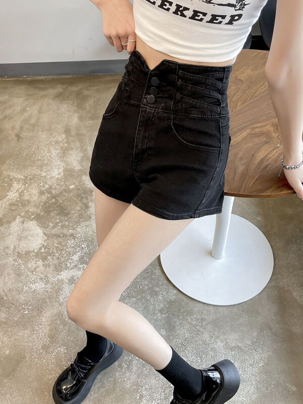 Celana pendek Denim wanita, celana Denim wanita trendi Hot Pure Lady murni gaya Korea seksi gadis, celana liburan antik kasual pinggang tinggi Malam Klub