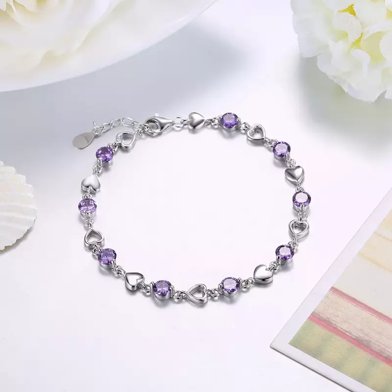 TGB02 Glitter Zirconia stone Heart Bracelet for women Wedding 925 Sterling Silver Jewelry