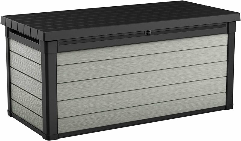 Denali 150 Gallon Resin Large Deck Box-Organization and Storage for Garden Tools and Pool Toys, Grey & Black