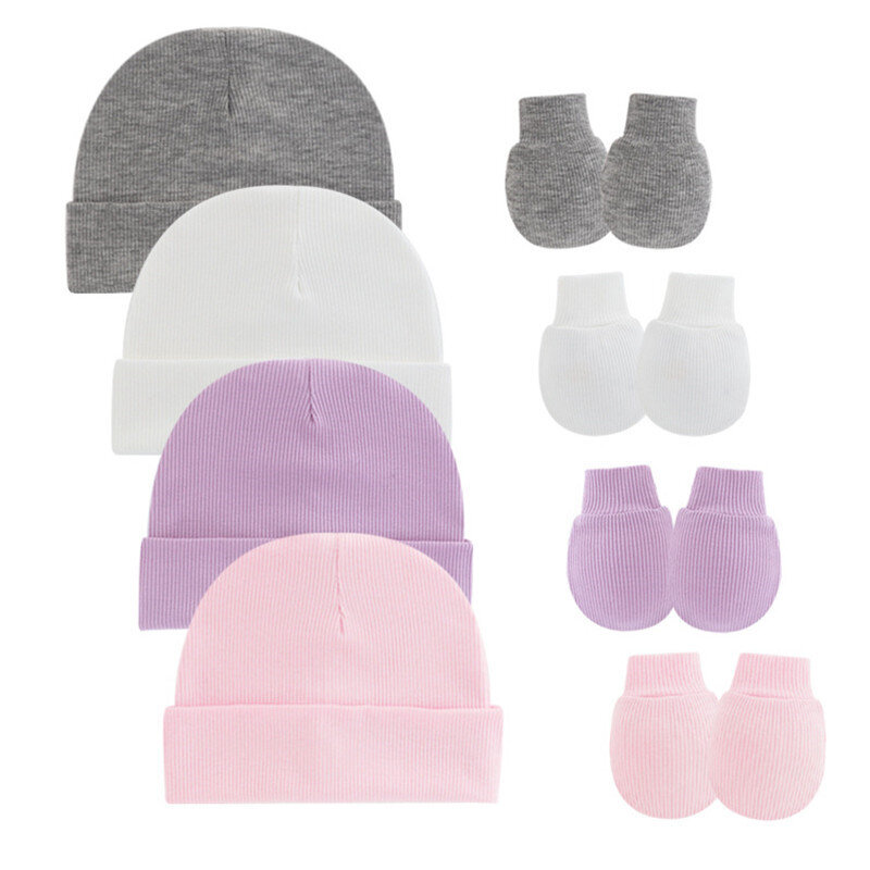 طقم قبعة وقفازات قطنية دافئة للأطفال ، قبعة طفل حديث الولادة ، قبعة صغيرة لفتاة وفتاة ، جديدة