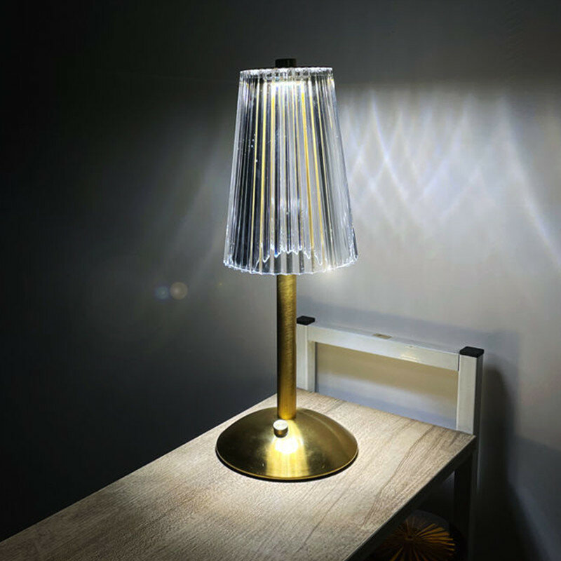 Lámpara LED de mesa de cristal, lámpara de escritorio recargable inalámbrica moderna, luz de decoración de restaurante/Hotel/Bar, atenuación táctil, luz nocturna de cabecera