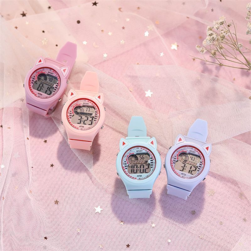 Часы Детские светодиодные электронные, креативные Водонепроницаемые силиконовые с кошачьими ушками для милых принцесс, подарок на день рождения