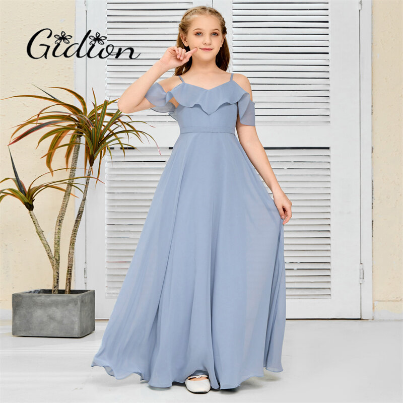 Off-The-Shoulder Chiffon Junior Bridesmaid Dress Wedding Birthday Party Graduation Ceremony Pageant Event Ball-Gown Prom For Kid