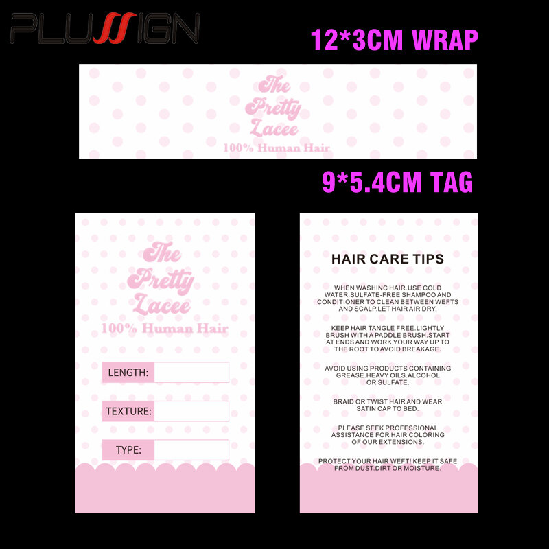 Plussign Wig Tags And Labels Custom Packaging Hair Tags For Bundles 12*3Cm Self-Adhesive Label 9*5.4Cm Hair/Wig Hang Tags 200Pcs