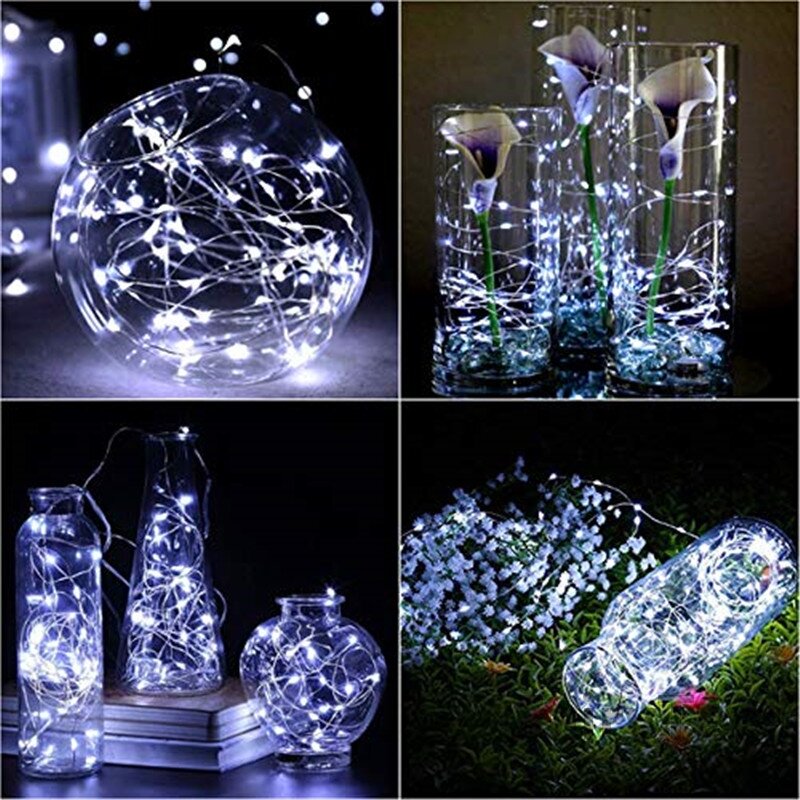 Cobre LED Fairy Lights com Bateria, String Light, Xmas, Decoração de Festa de Casamento, Bateria, 2m, 20 Pçs/lote