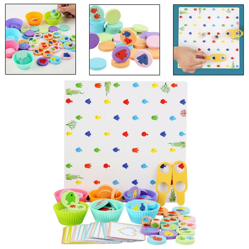 Tarjetas de reconocimiento de taza de almacenamiento de juguetes a Juego de pesca creativa, juego de clasificación educativo sensorial para niños, niñas y niños