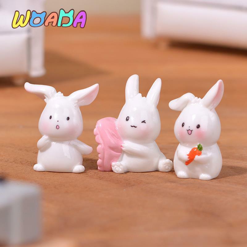 1Pc Mini Carrot Rabbit Ornament Cartoon Bunny Figurine Micro Landscape Decoration Dollhouse Miniature Toy