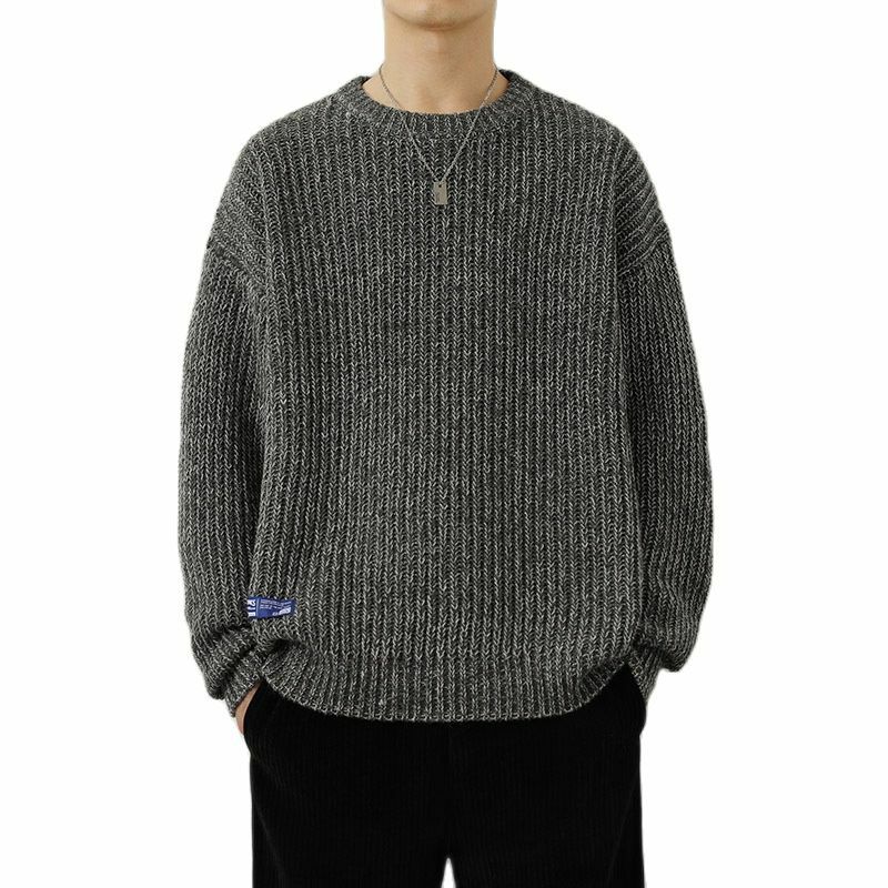 Модные пуловеры, свитер, мужские повседневные Свободные мешковатые вязаные весенне-осенние свитера с круглым вырезом, уличная одежда