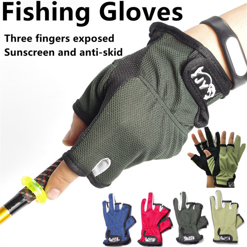Guantes de pesca antideslizantes, transpirables, de seda de hielo de alta elasticidad, transpirables, guantes de pesca rápidos de tres dedos para deportes al aire libre
