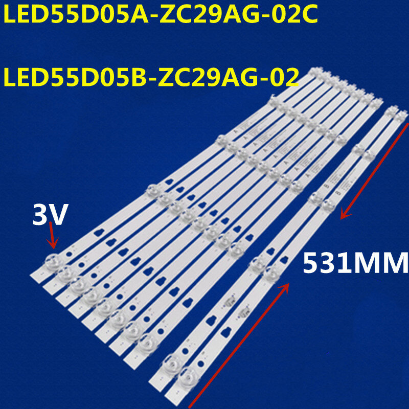 Tira de retroiluminação LED para retroiluminação, LED55D05A-ZC23AG-06, LED55D05B-ZC23AG-06, LS55A31J, LS55H610N, LS55U620C, LED55K52, LED55K72, L55M5-AZ, 5Set
