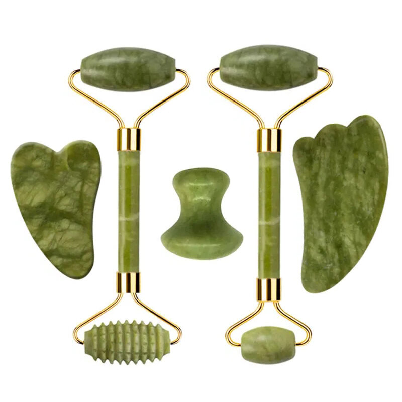 Xiuyu-Rodillo de Jade Natural para acupuntura, tabla Gua Sha, raspador Gouache, masajeador de raspado Facial para Spa, herramientas de belleza, 2 piezas