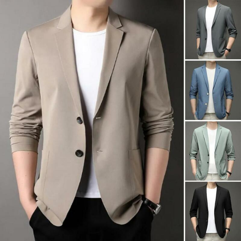 Abrigo de traje Formal de verano para hombre, chaqueta de trabajo fina suelta con solapa, manga larga, botones dobles, bolsillos rectos