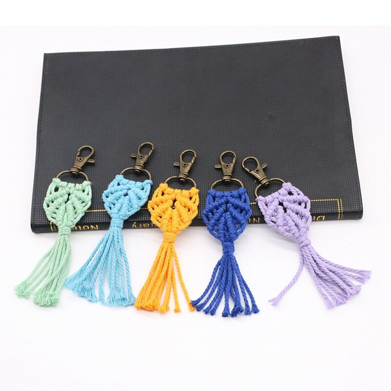 12 Pieces Mini Macrame Keychains Boho Macrame Bag Charms For Car Key Purse Phone Supplies