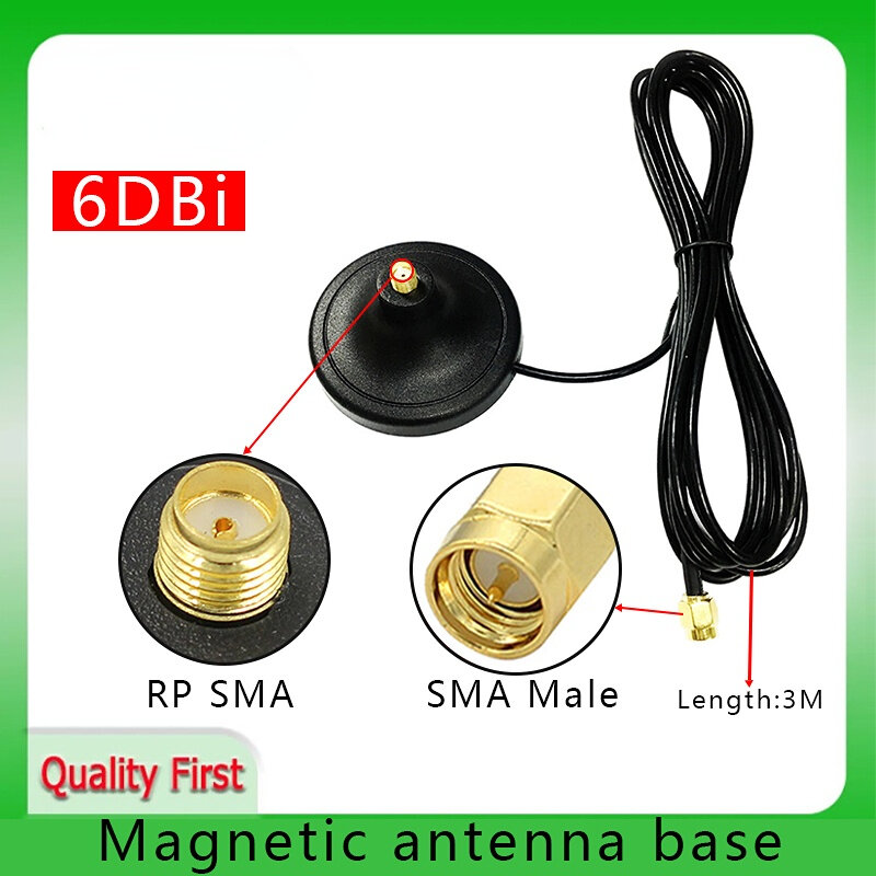 Grandescence-Extension d'Antenne WiFi 5p10p SMA Mâle IOT vers Femelle, avec Câble de 3m, Base Magnétique de 6cm, pour Routeur, Carte Réseau Sans Fil