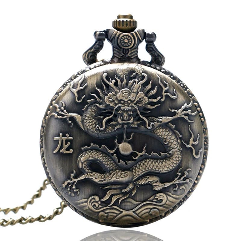 Männlichen Drachen Taschenuhr Masculino Relogio Saati Vintage Mode Einzigartige Geschenke Uhren Unisex Quarzuhr Halskette Anhänger Reloj