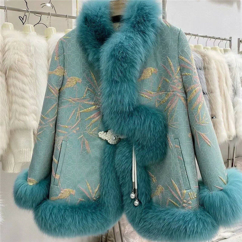 Abrigo de piel de zorro de imitación de alta calidad para mujer joven Mao abrigos invierno 2022 nuevo estilo chaqueta de cuero y piel abrigo Parka
