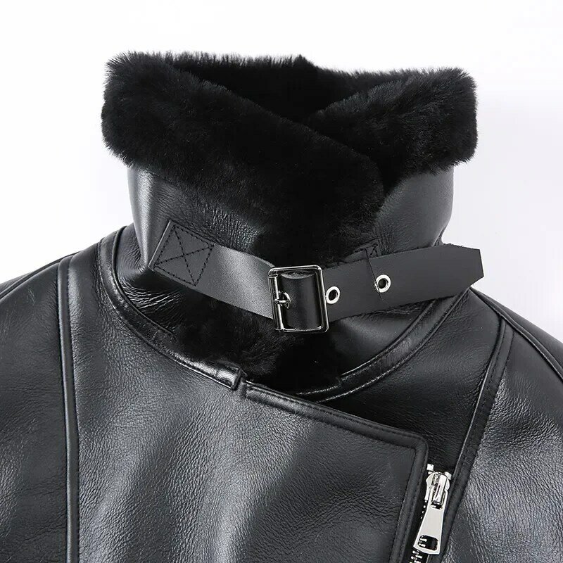 2023 Genuine Sheepskin Shearling Coats Women Real Leather Jacket Thick Warm Winter Stand Collar Crop Jacket MH5173L