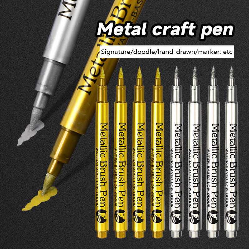 Set di pennarelli metallici a pennello da 1/3 pezzi pennarelli artistici permanenti bianchi in argento dorato per l'illustrazione dell'artista artigianato Scrapbooking Fabric