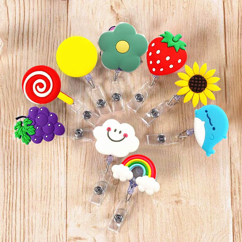 New Cartoon 60cm Silicone Beautiful Flowers Retractable Badge Reel Student Nurse Exhibition Enfermera Name Card ID Card Chest