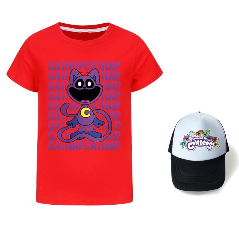 T-shirt à manches courtes et chapeau de soleil pour enfants, ensemble de 2 pièces, vêtements Kawaii pour bébés filles et garçons, été 2024