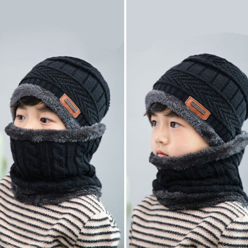 Cappelli invernali in maglia per bambini cappello a cuffia per ragazze bambini più nuovo Set di sciarpe per berretto caldo scaldacollo con teschio con bambino invernale foderato in pile spesso