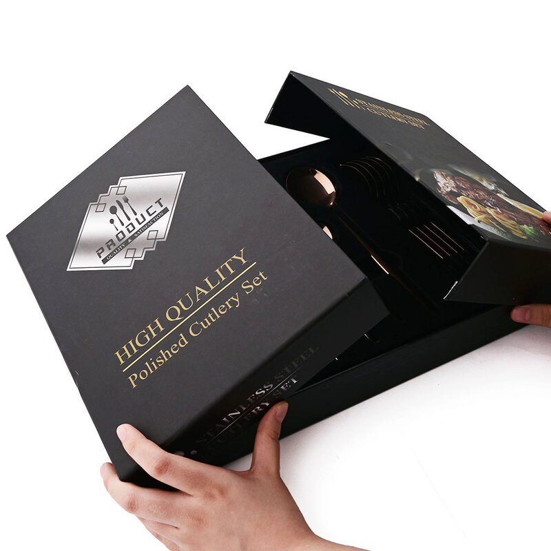 Caja de regalo negra de lujo para vajilla, cubiertos, festivales, caja de embalaje, decoración de fiesta de Hotel y Año Nuevo, 24 piezas