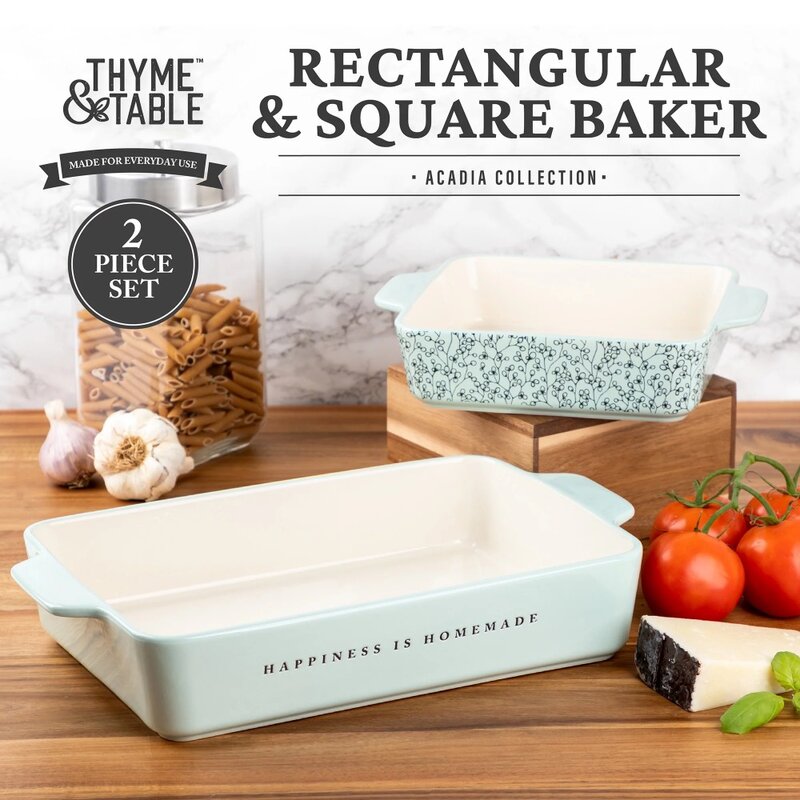 Stoneware Square & Rectangular Baker, Green, 2-Piece Set