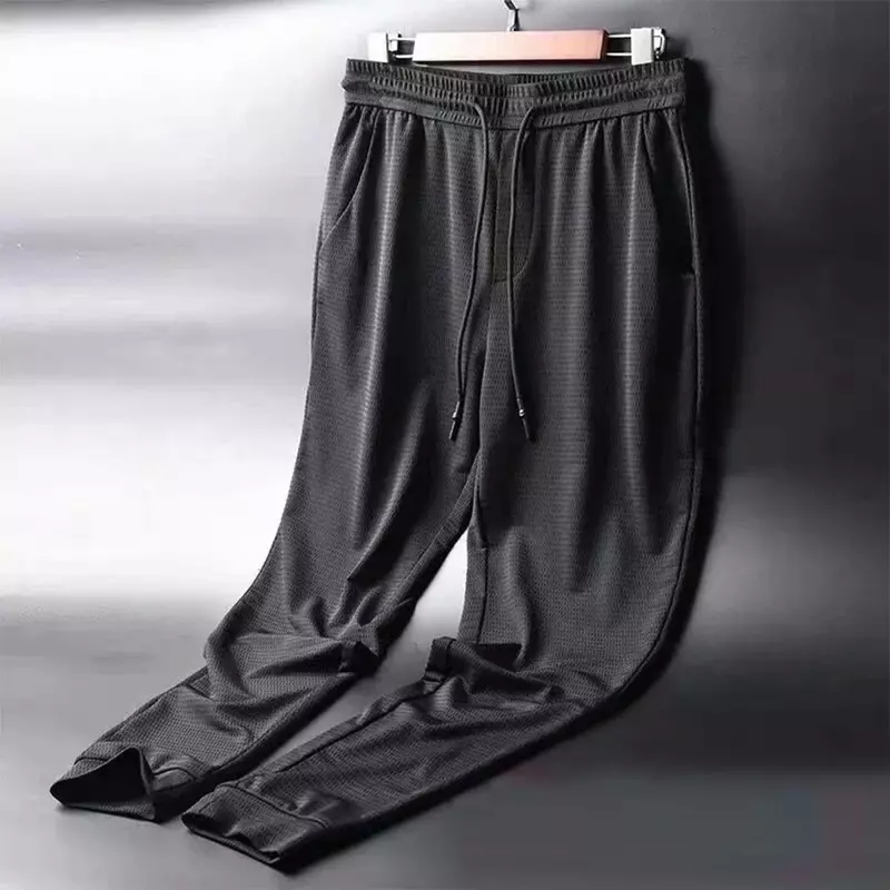 Быстросохнущие шелковые брюки, дышащие свободные тонкие мужские брюки для бега и фитнеса, дышащие летние спортивные брюки из сетчатой ткани