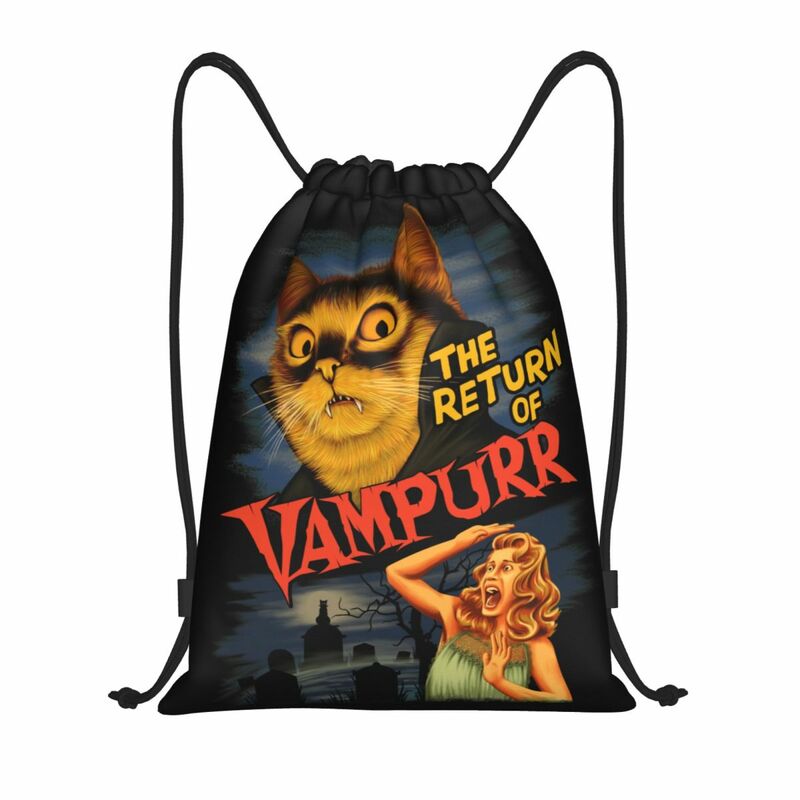 Die Rückkehr von Vampir Katze Kordel zug Rucksack Frauen Männer Sport Gym Sackpack faltbare Einkaufstasche Sack