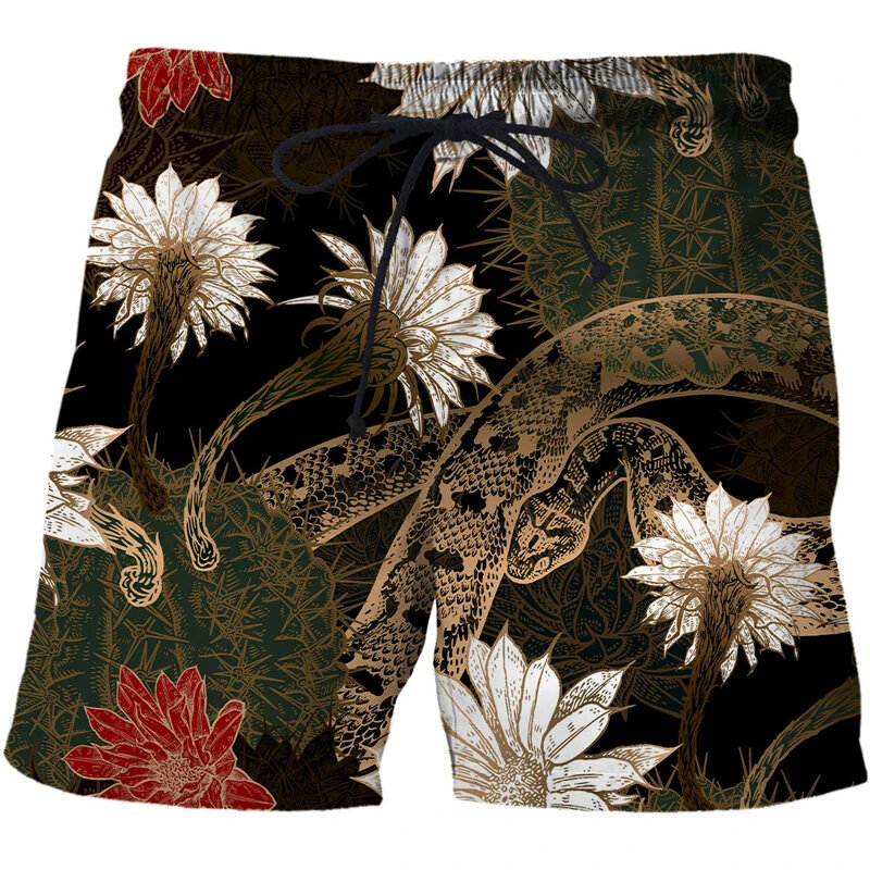 Vintage Animel Snake Flow 3D Print Pattern Hawaiian Beach Shorts Men's Leisure Sportswear Quick-dry Trunks Harajuku Short Pants