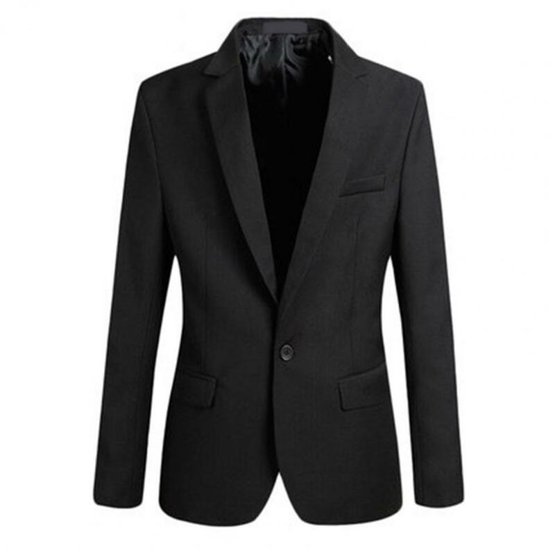 Men Slim Fit Office Blazer Outwear Lapel Long Sleeve Flap Pockets Buttons Closure Men Blazer Spring Solid Color Suit Jacket