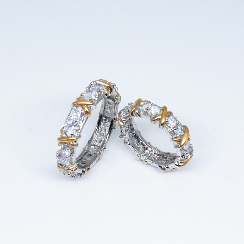 925 Cincin Perak Murni Pemisahan Emas Bertatahkan Cincin Zirkon untuk Wanita Perhiasan Glamor Hadiah Pernikahan Pertunangan