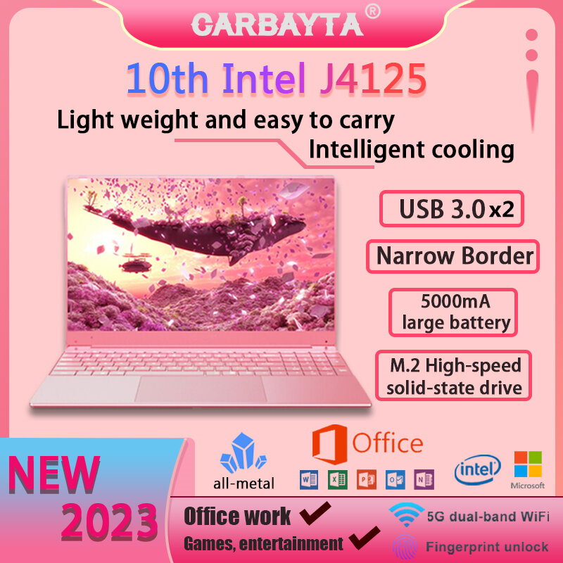 CARBAYTA-ordenador portátil de 15,6 pulgadas, Laptop con Windows 11, 10 Pro, 1920x1080, barato, Intel, 12G RAM, 128GB/256GB/512GB/1TB SSD, puerto HDMI