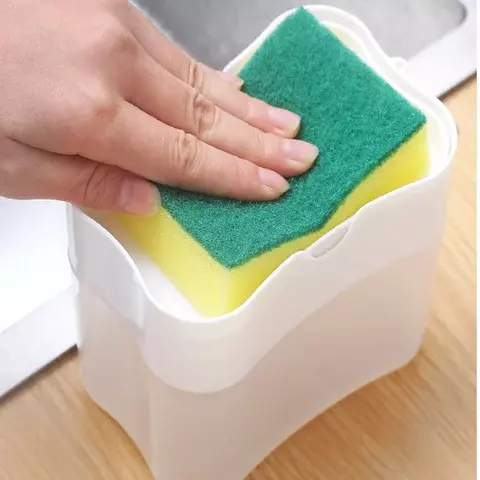 Scrubbing Liquid Detergent Dispenser 2 in 1 Press-type Liquid Soap Box Pump Organizer with Sponge Kitchen Tool Bathroom Supplies