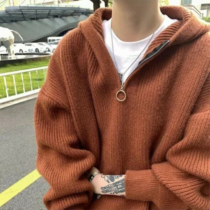Hooded Sweater Coat Men Spring Autumn Casual Knitted Sweaters Men Pullover Jumpers Men Fashion Clothing Streetwear Tops