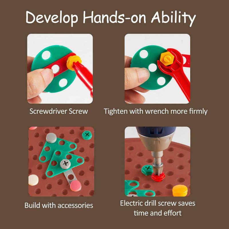Drill Puzzle Toy 203pcs Set di trapano a mosaico creativo per bambini giocattoli educativi di ingegneria edile fai da te mosaico creativo