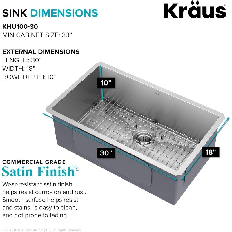 อ่างล้างจาน KHU100-30 Kraus, 30นิ้ว, สแตนเลส