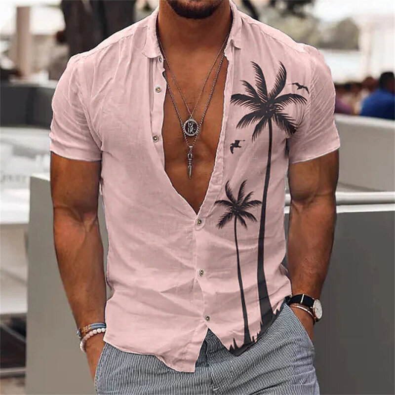 Nieuwe Kokospalm Shirts Voor Heren 3d Bedrukt Heren Hawaiian Shirt Strand 5xl Korte Mouw Mode Tops T-Shirt Man Blouse Camisa