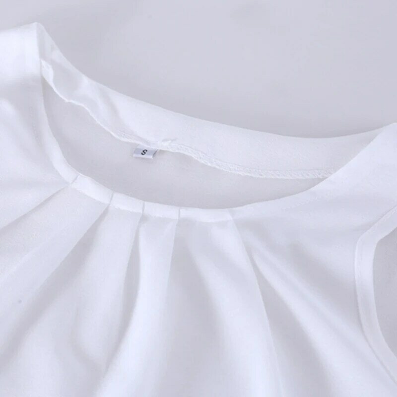 Blusa de chiffon feminina sem mangas com gola redonda, moda coreana, verão, novo, 2023