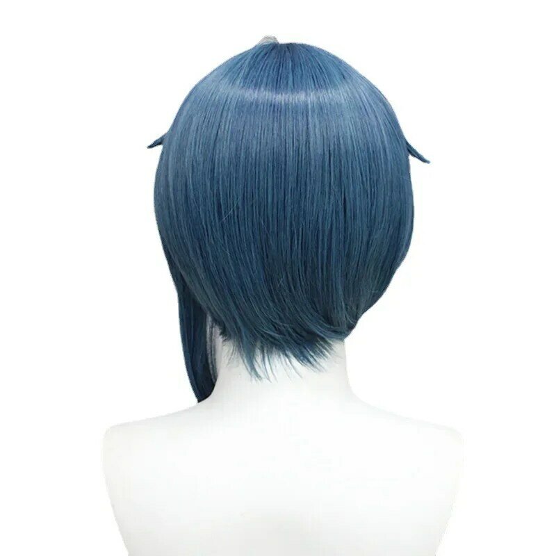 Perruque de cosplay en silicone Genshin Impact Xingqiu, dessus du cuir chevelu, gris, bleu, lisse, marijuana, filet à cheveux cadeau
