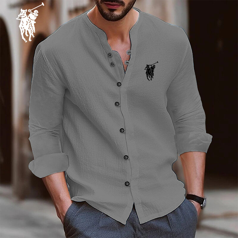 2024 High Quality Men's Spring/Summer New Sleeved Cotton Linen Shirt Business Casual Loose Fitting T-shirt Shirt Top