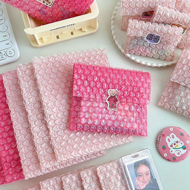 Tas cinta merah muda, 10 buah tas kemasan amplop empuk gelembung bisnis amplop pengiriman aksesoris tas