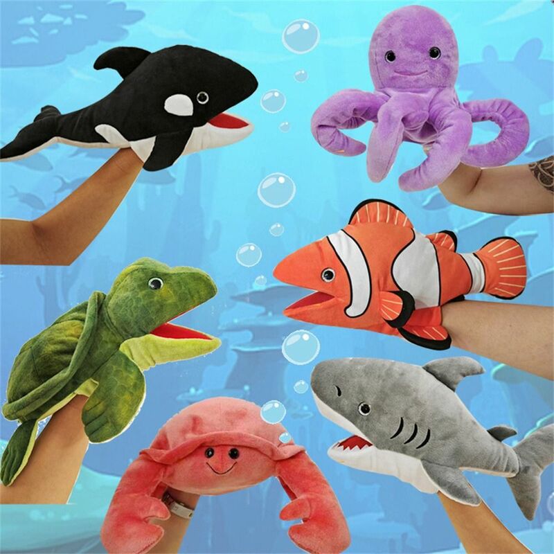 Подвижная морская игрушка, мягкая животная, черепаха, Кит, плюшевая Акула, марионетка, осьминог, краб, рассказ об истории раннего развития