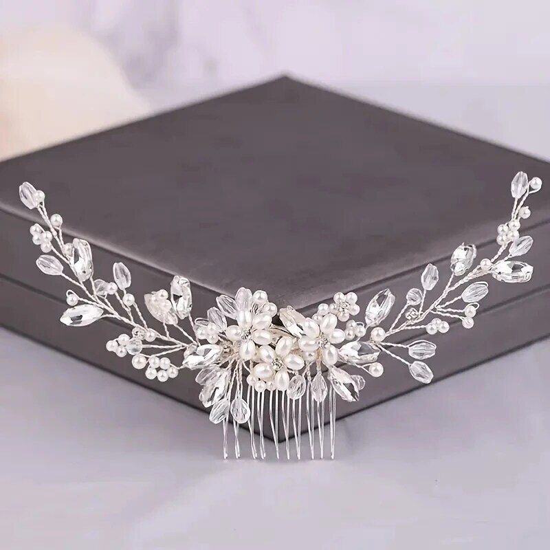 Sisir rambut mutiara pernikahan untuk pengantin buatan tangan wanita aksesori rambut hiasan kepala perhiasan