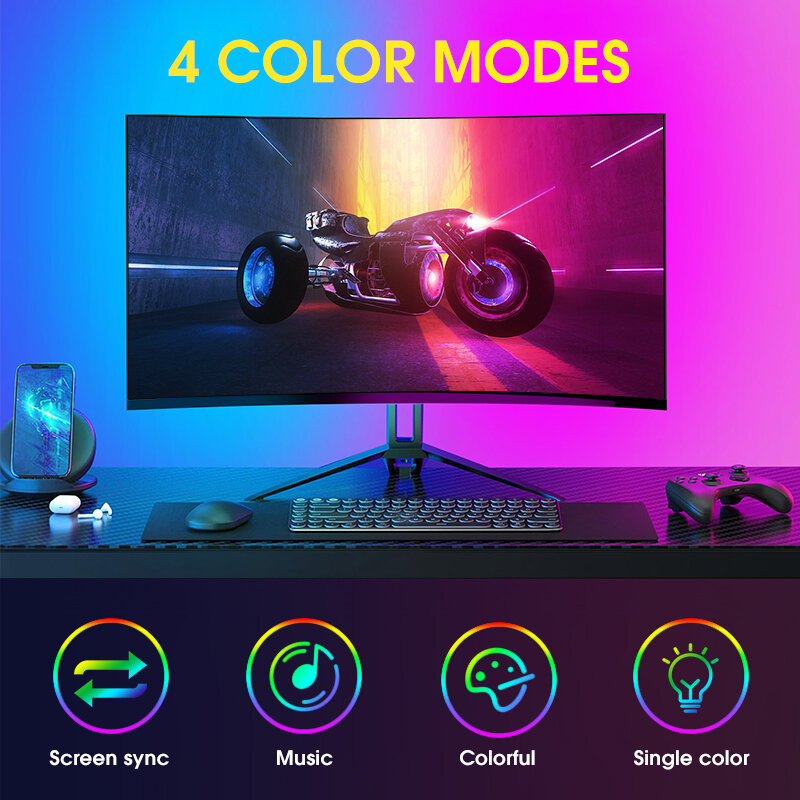 Gaming Lights Strip Computer Monitor Backlight RGB Screen Color Sync Light Strip Smart Control LED Holiday Atmosphere Decor Lamp